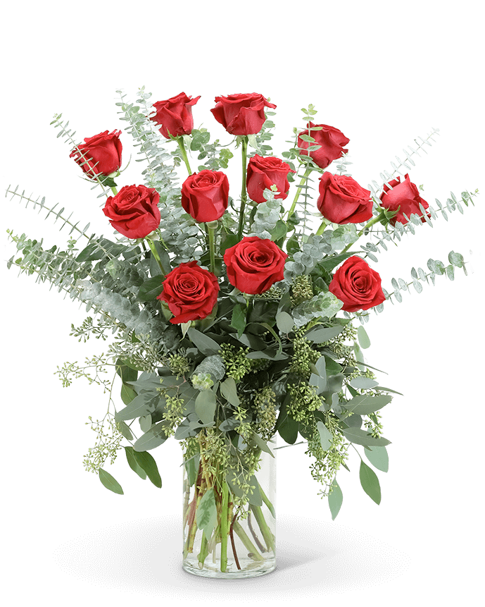 Red Roses with Eucalyptus Foliage (12)