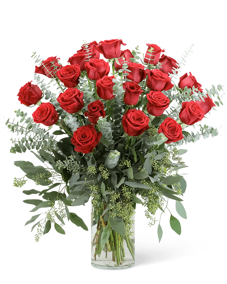 Red Roses with Eucalyptus Foliage (24)