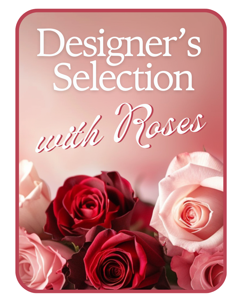 Designer's Choice with Roses in Glass Vase