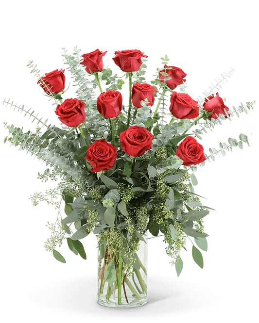 Red Roses with Eucalyptus Foliage (12)
