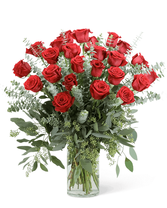 Red Roses with Eucalyptus Foliage (24)