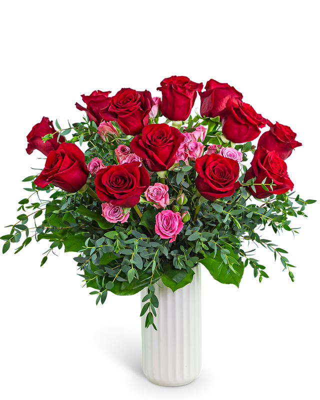 One Dozen Red Roses with Sweetheart Pink